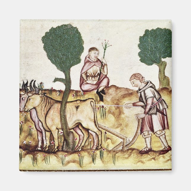 Imán Un granjero enseñando a su hijo a arar un campo (Frente)