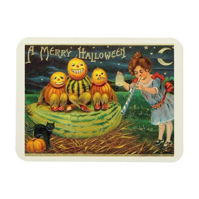 Imán Un Halloween de Feliz, Jack O Lanterns, Chica, cos (Horizontal)