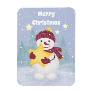 Imán Un hombre de nieve lindo sostiene una estrella