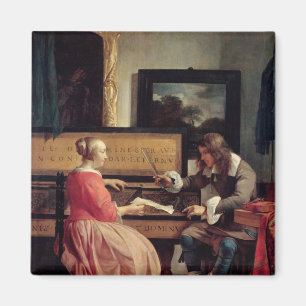 Imán Un hombre y una mujer asentados por un Virginal,