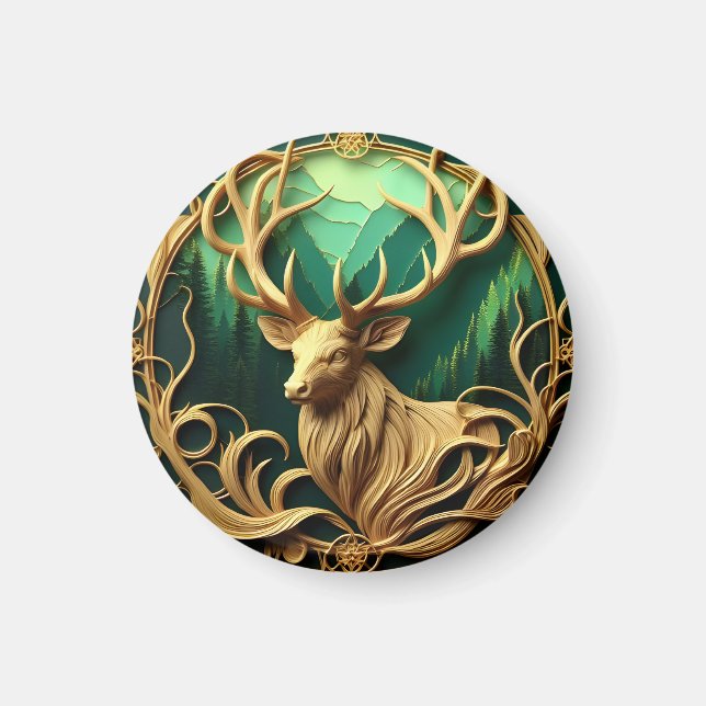 Imán Un ladrón majestuoso mirando hacia un bosque seren (Frente)