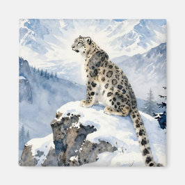Imán Un leopardo de las nieves en pico nevado