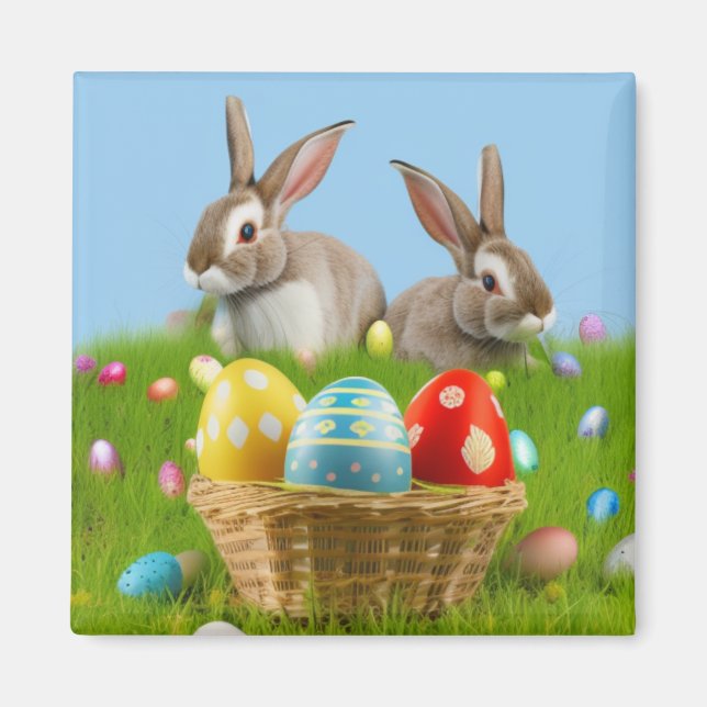 Imán Un lindo conejo de Pascua para un ánimo positivo (Frente)