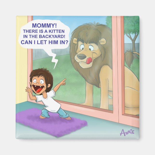 Imán Un lindo gatito en el patio trasero (Frente)