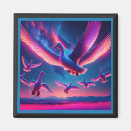 Imán Un Montón De Hovers Geeses De Neón Rosa En El Ciel