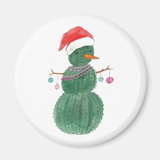 Imán Un Navidad muy cactus Snowman (Frente)