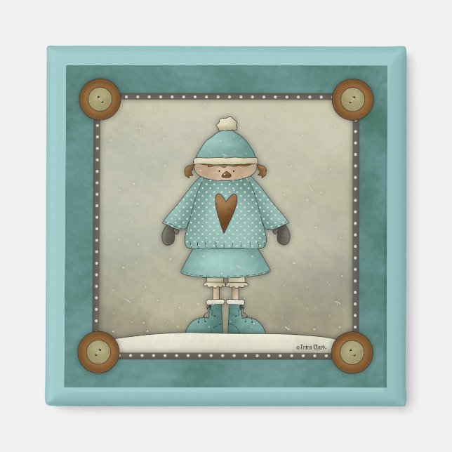 Imán Un niño con nieve de Navidades pequeños (Frente)