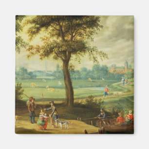 Imán Un paisaje del pueblo por un río
