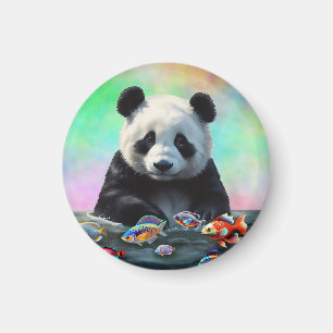 Imán Un panda mira con curiosidad a los peces coloridos
