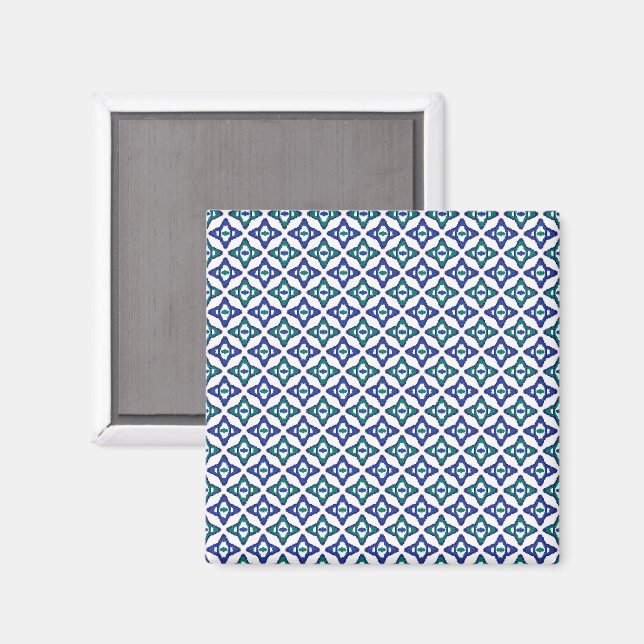 Imán un patrón azul y verde con fondo blanco (Anverso/Reverso)