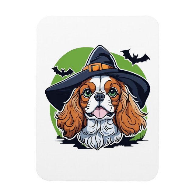 Imán Un perro que lleva un sombrero de brujas con murci (Vertical)