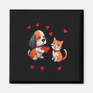 Imán Un perro que me ofrece un corazón rojo un gato en