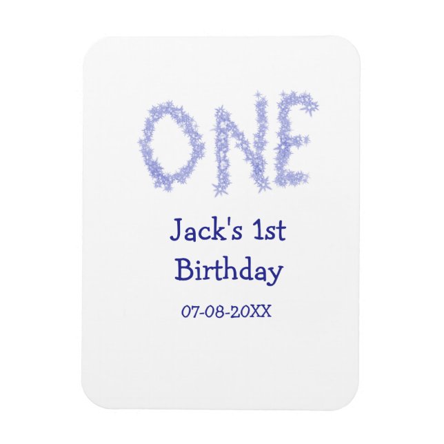 Imán Un purpurina azul niño moderno de primer cumpleaño (Vertical)