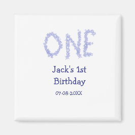 Imán Un purpurina azul niño moderno de primer cumpleaño