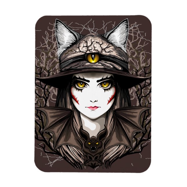 Imán Un retrato cursi de bruja de Gato de Brujas Hallow (Vertical)