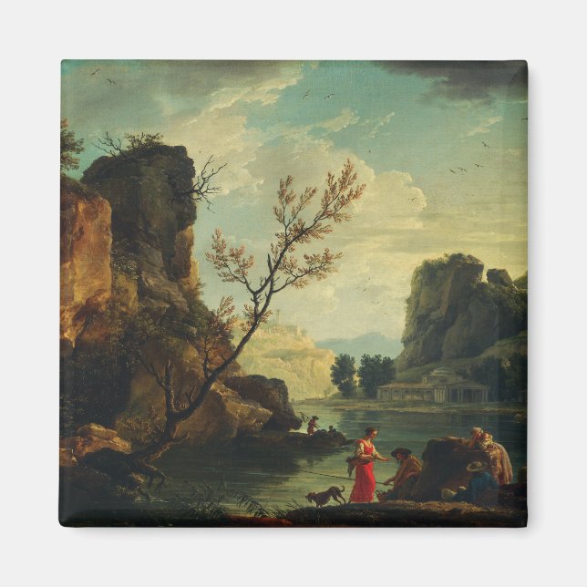 Imán Un río con pescadores de Joseph Vernet  (Frente)