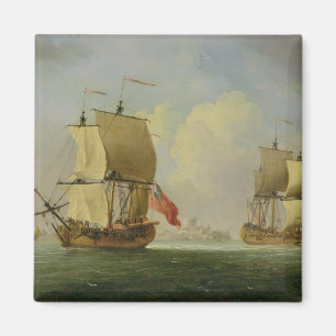 Imán Un Sloop inglés y una fragata en una brisa ligera