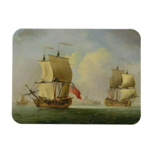 Imán Un Sloop inglés y una fragata en una brisa ligera