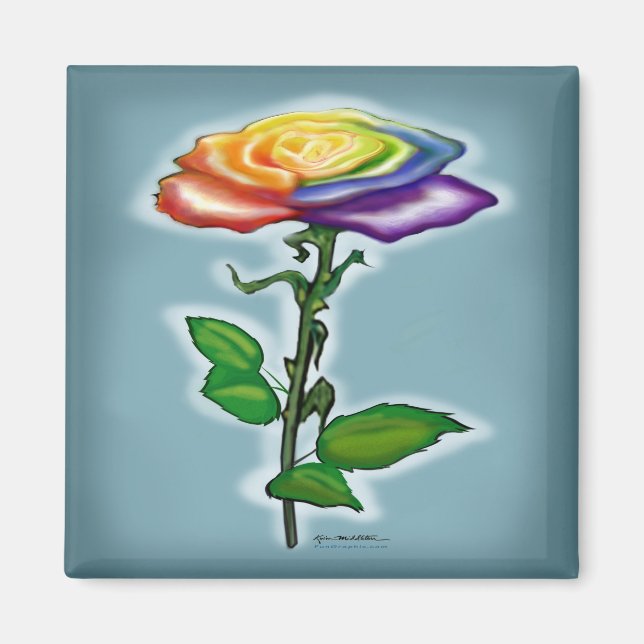 Imán Un solo Rosa arcoiris (Frente)