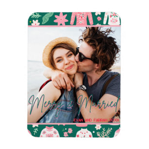 Imán Un suéter fea para la primera Navidad casada