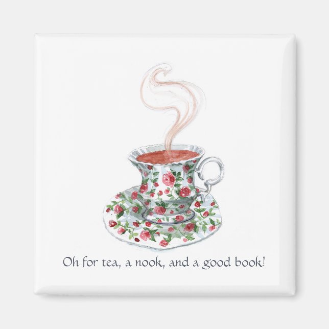 Imán ¡Un té, un rincón y un libro! Lema de té, vintage  (Frente)