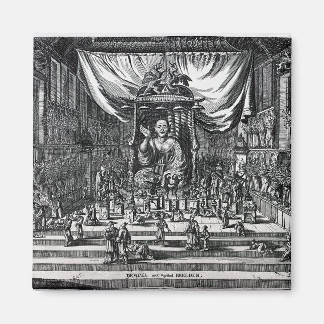 Imán Un templo budista, un ilustracion (Frente)