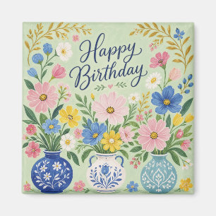 Imán Un trío de flores de cumpleaños