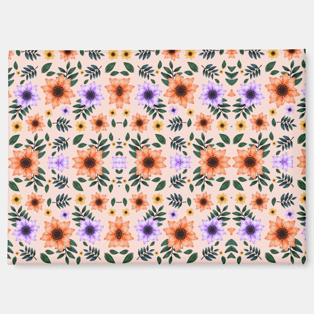 Imán Un vibrante patrón floral presenta naranja  (Anverso)