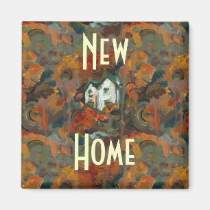 Imán Una Casa Blanca y árboles otoñales