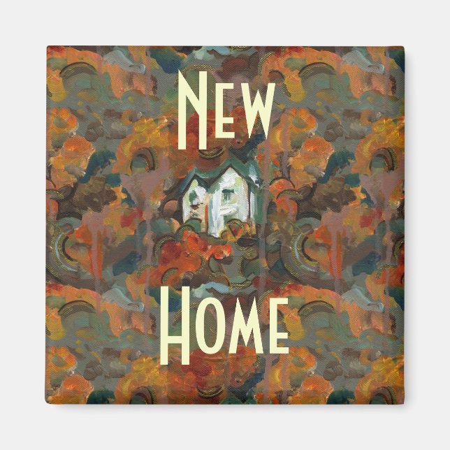 Imán Una Casa Blanca y árboles otoñales (Frente)