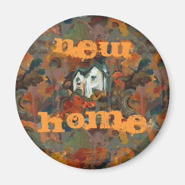 Imán Una Casa Blanca y árboles otoñales (Frente)