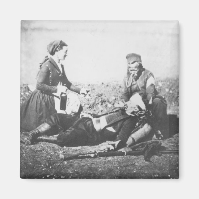 Imán Una enfermera cuidando a un hombre herido (Frente)