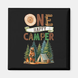 Imán Una familia feliz de camper primer cumpleaños camp