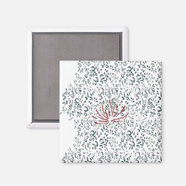 Imán una flor roja sobre un fondo negro (Anverso/Reverso)