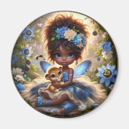 Imán Una hada y su cacao de león azul