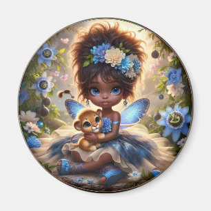 Imán Una hada y su cacao de león azul