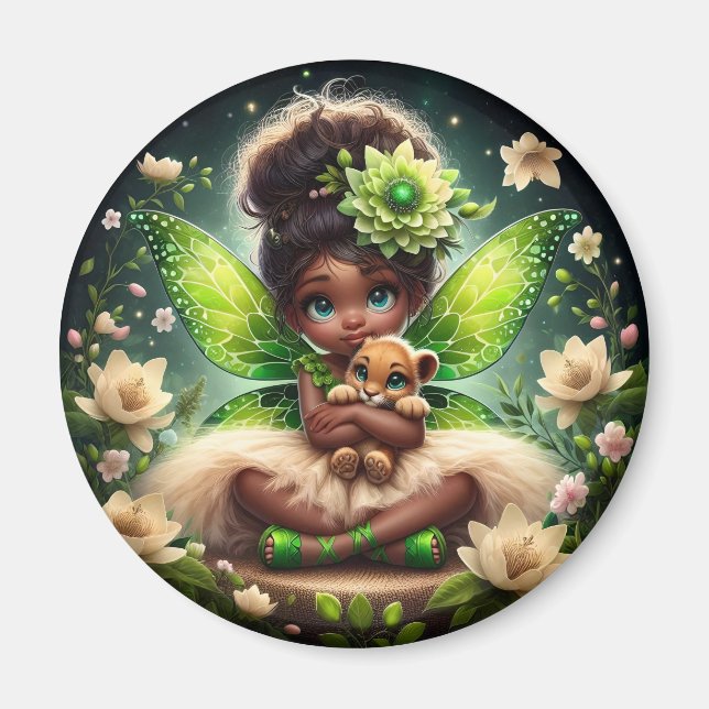 Imán Una hada y su cachorro de león - Verde - Magnet (Frente)