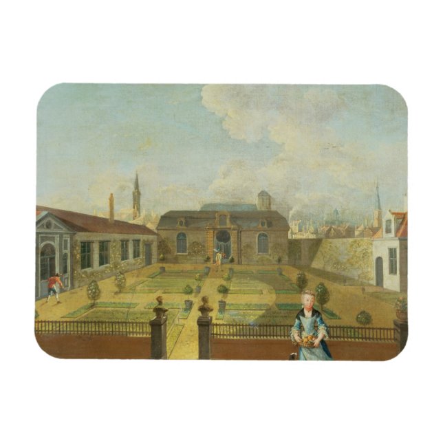 Imán Una joven con su perro delante de un jardín (ver (Horizontal)