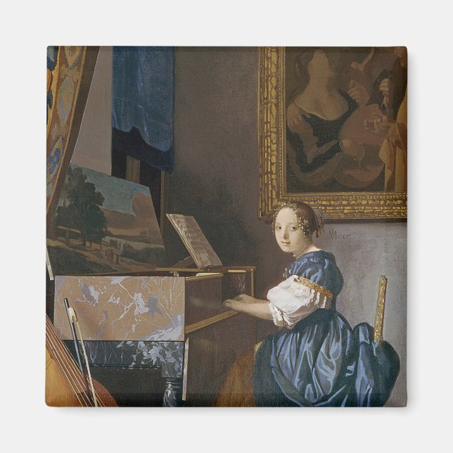 Imán Una joven sentada en un Virginal, c.1670 (Frente)