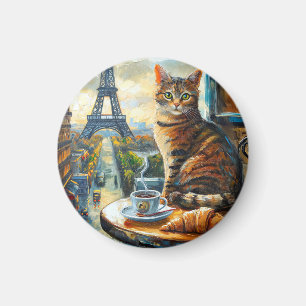 Imán Una mañana en París Gato atigrado en un café