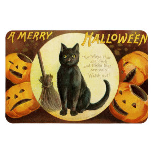 Imán Una merry Hallowe'en Black Cat Pumpkins Vintage