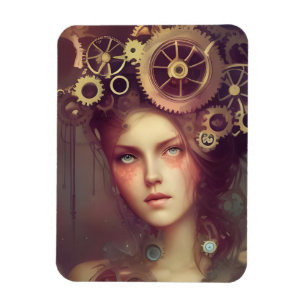 Imán Una mujer de fantasía con artes de vapor en la cab