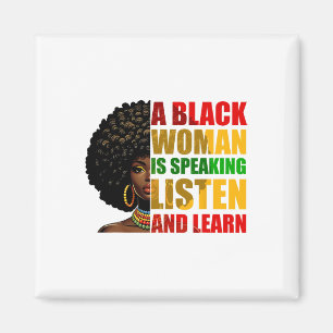 Imán Una mujer negra está hablando Escucha y aprende Af