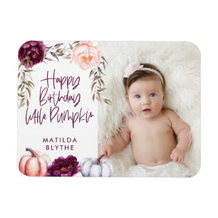 Imán Una pequeña calabaza cae una foto de cumpleaños de