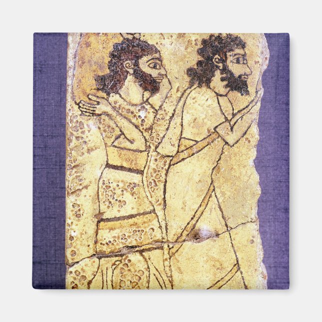 Imán Una placa que representa a dos hombres caminando (Frente)