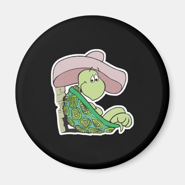 Imán una tortuga adorable con sombrero (Frente)