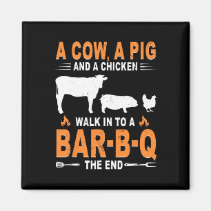 Imán Una vaca un cerdo y un pollo entran en un R B Q El