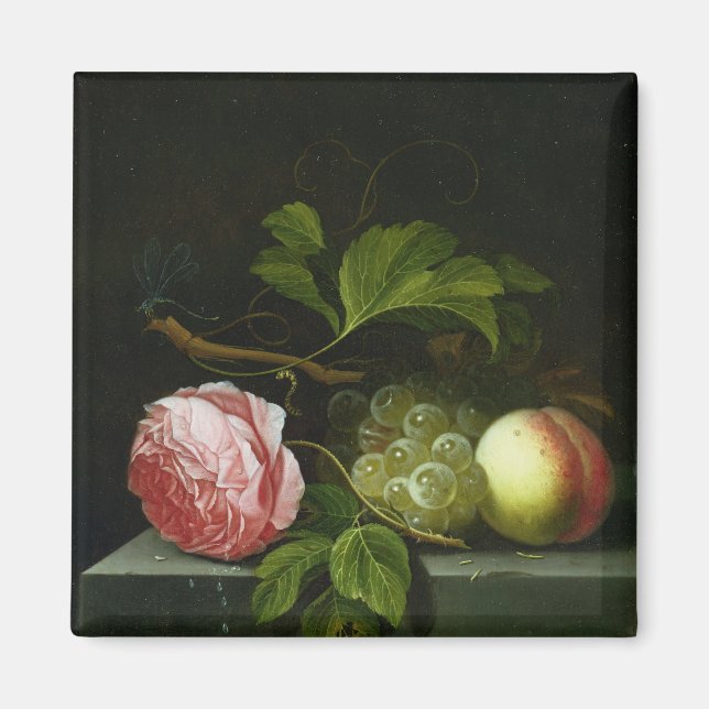 Imán Una vida quieta con un Rosa, uvas y yegua (Frente)