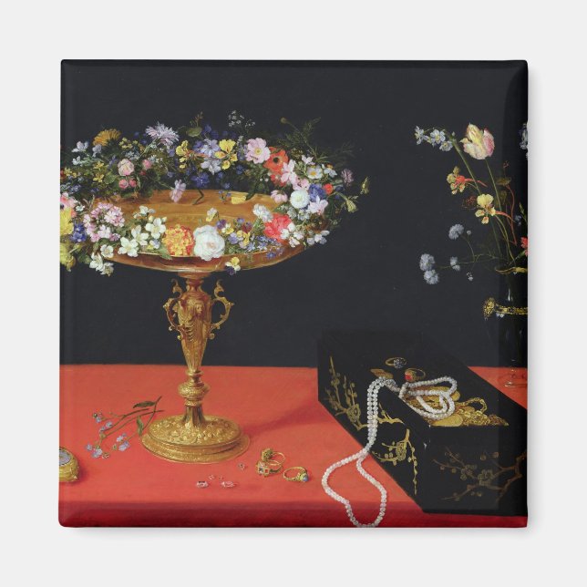 Imán Una vida quieta de una Tazza con flores (Frente)