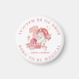 Imán Unicorn 1st Birthday Pink Little Girl 